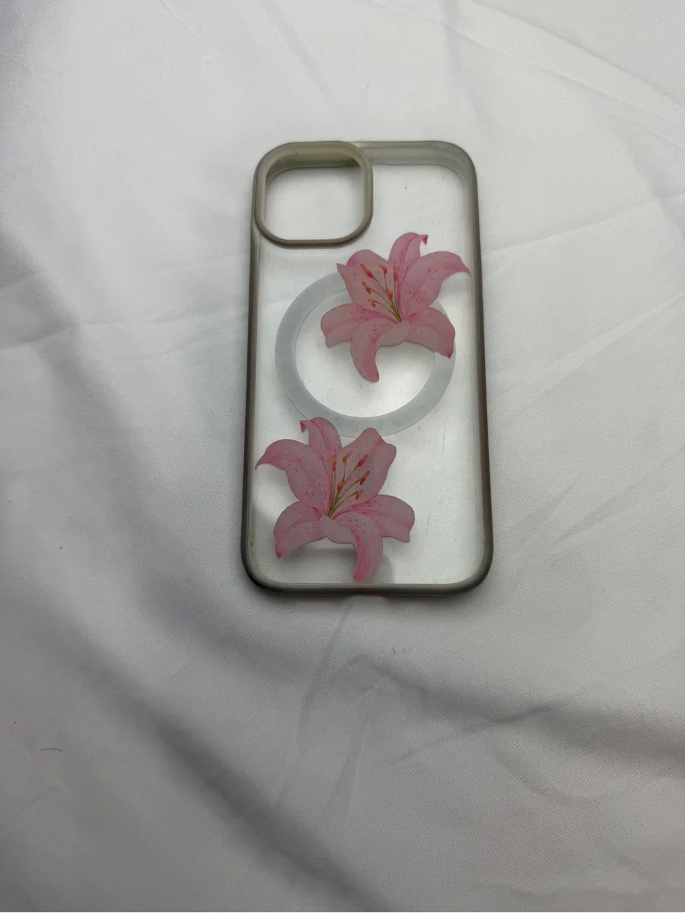 Clear Phone Case with Pink Lily Design